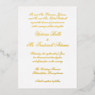 Invitación Con Relieve Metalizado Elegante Caligrafía Boda Formal Dorado