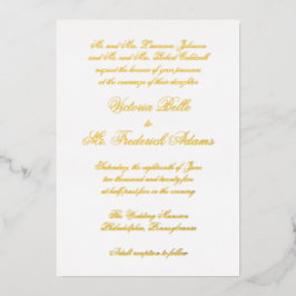 Invitación Con Relieve Metalizado Elegante caligrafía Boda formal oro
