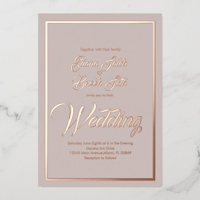 Invitación Con Relieve Metalizado Elegante caligrafía Boda  Relieve metalizado Presi (Anverso)