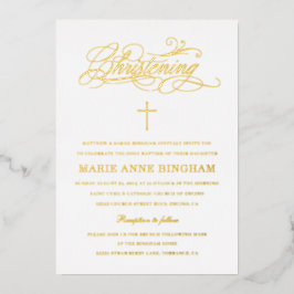 Invitación Con Relieve Metalizado Elegante caligrafía Christening Gold