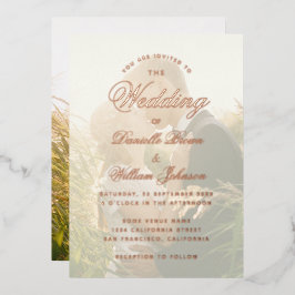 Invitación Con Relieve Metalizado Elegante caligrafía de Boda fotográfico transparen