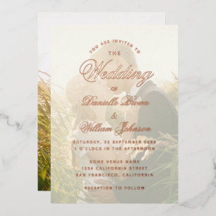 Invitación Con Relieve Metalizado Elegante caligrafía de Boda fotográfico transparen