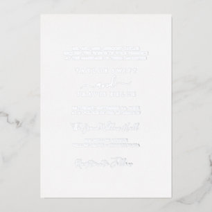 Invitación Con Relieve Metalizado Elegante Caligrafía de Lámina de Plata Boda Form