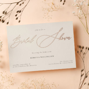 Invitación Con Relieve Metalizado Elegante caligrafía de oro guión de ducha de novia