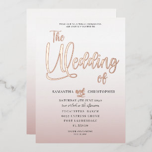 Invitación Con Relieve Metalizado Elegante caligrafía de oro Rosa El Boda de