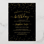 Invitación Con Relieve Metalizado Elegante caligrafía de Relieve metalizado negro do<br><div class="desc">Más invitaciones de cumpleaños 21 en la Pequeña Tienda Bayleigh!</div>