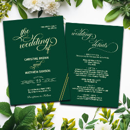 Invitación Con Relieve Metalizado Elegante caligrafía detalles del Boda Verde azulad