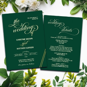 Invitación Con Relieve Metalizado Elegante caligrafía detalles del Boda Verde azulad
