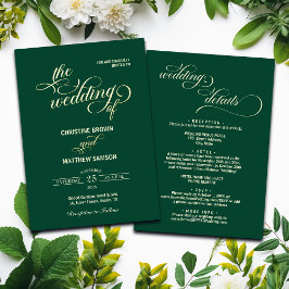 Invitación Con Relieve Metalizado Elegante caligrafía detalles del Boda Verde azulad