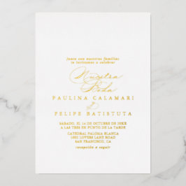 Invitación Con Relieve Metalizado Elegante caligrafía elegante Nuestra Boda Gold