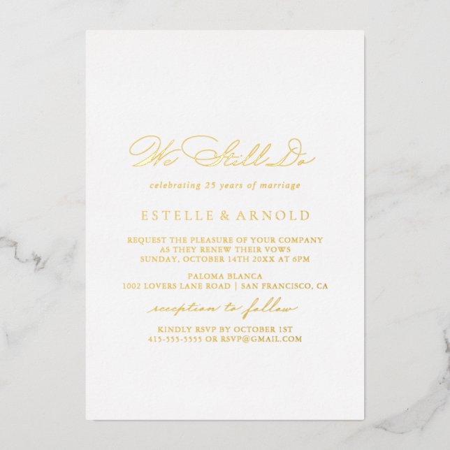 Invitación Con Relieve Metalizado Elegante caligrafía elegante que aún hacemos oro (Anverso)