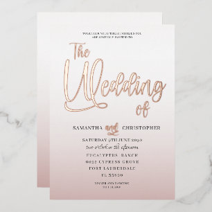 Invitación Con Relieve Metalizado Elegante Caligrafía en Rosa Dorado La Boda De 