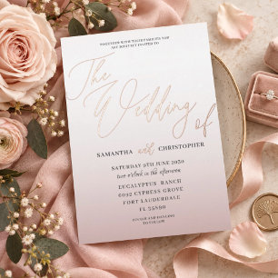 Invitación Con Relieve Metalizado Elegante Caligrafía en Rosa Dorado La Boda De 