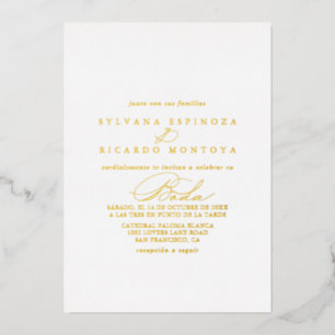 Invitación Con Relieve Metalizado Elegante Caligrafía Española Boda Dorada con Estil