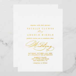 Invitación Con Relieve Metalizado Elegante Caligrafía Estilosa Boda Oro