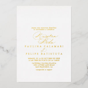 Invitación Con Relieve Metalizado Elegante Caligrafía Estilosa Nuestra Boda Dorada