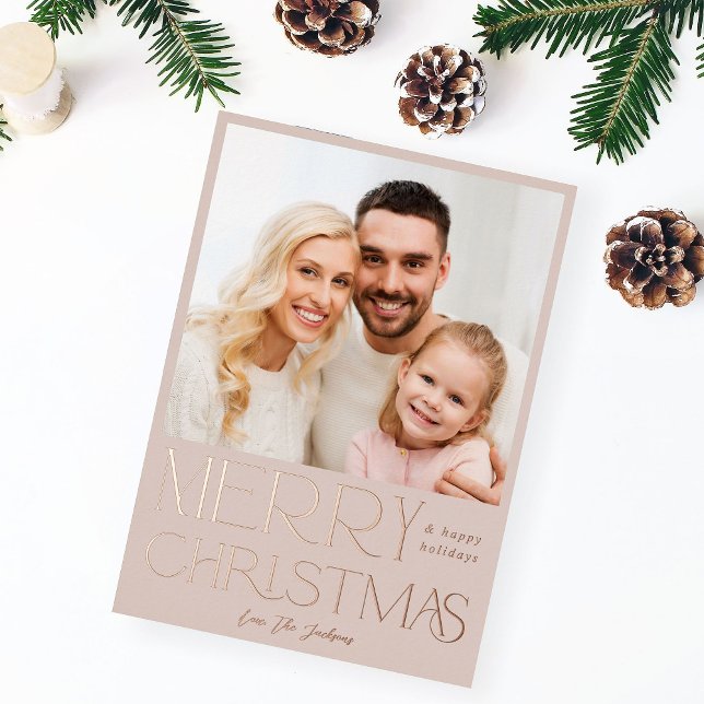 Invitación Con Relieve Metalizado Elegante caligrafía Feliz foto navideña (Subido por el creador)