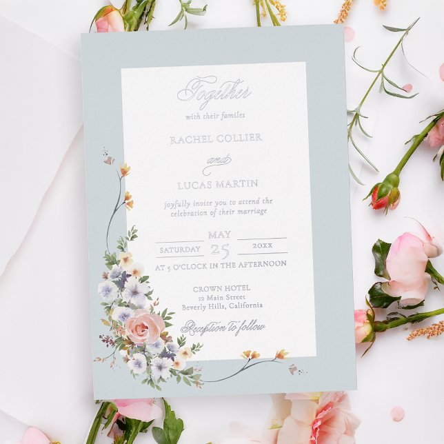 Invitación Con Relieve Metalizado Elegante caligrafía floral del Pastel Boho (Subido por el creador)