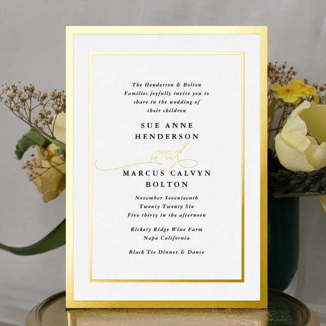 Invitación Con Relieve Metalizado Elegante caligrafía formal Boda de marco dorado (Subido por el creador)