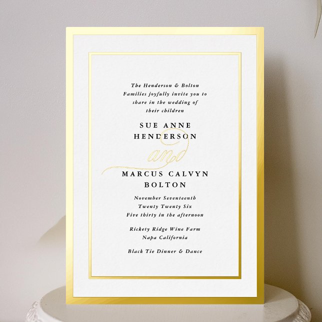 Invitación Con Relieve Metalizado Elegante caligrafía formal Boda de marco dorado (Subido por el creador)