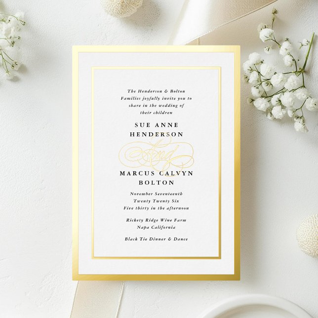 Invitación Con Relieve Metalizado Elegante Caligrafía Formal en Blanco y Negro para  (Subido por el creador)