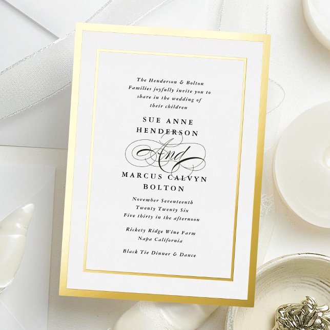 Invitación Con Relieve Metalizado Elegante caligrafía formal Relieve metalizado Boda (Subido por el creador)