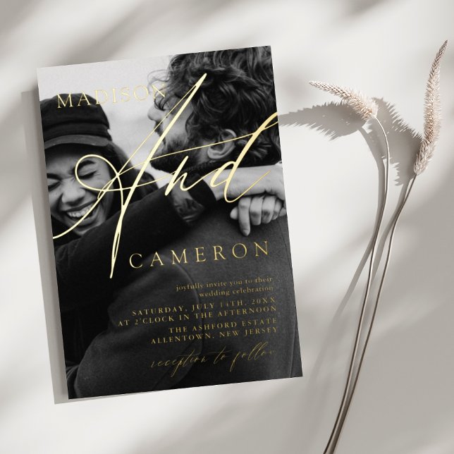 Invitación Con Relieve Metalizado Elegante caligrafía guión Boda de fotografía oro (Subido por el creador)