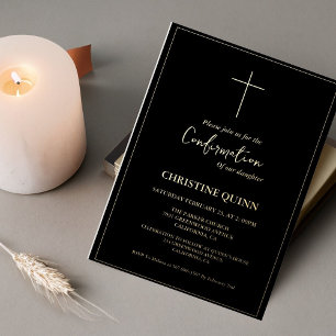 Invitación Con Relieve Metalizado Elegante Caligrafía Minimalista Negra Confirmación