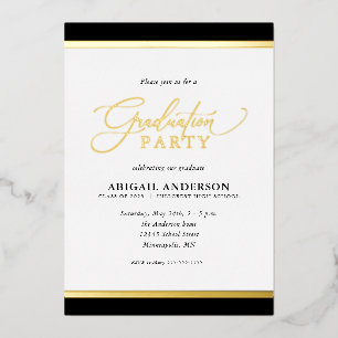Invitación Con Relieve Metalizado Elegante Caligrafía Moderna Graduación Dorado