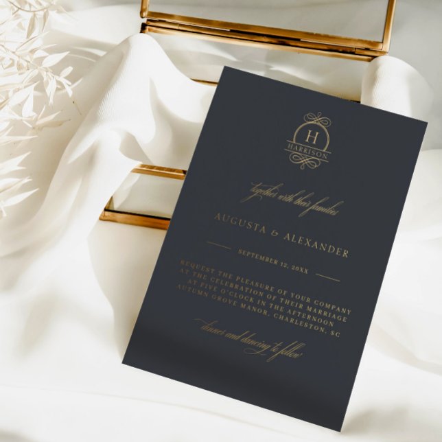 Invitación Con Relieve Metalizado Elegante caligrafía Monograma Boda moderno con cla (Subido por el creador)