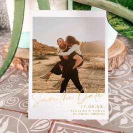 Invitación Con Relieve Metalizado Elegante caligrafía simple 2 fotos guardar la fech