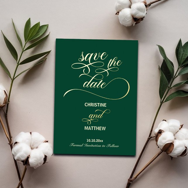 Invitación Con Relieve Metalizado Elegante caligrafía Verde azulada Guardar la fecha (Subido por el creador)