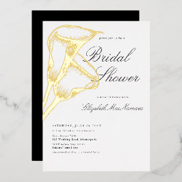 Invitación Con Relieve Metalizado Elegante Calla formal Lilly Gold BW Bridal Shower