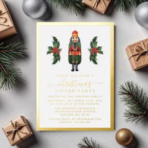 Invitación Con Relieve Metalizado Elegante Cascanueces Cena de Navidad Partido Oro