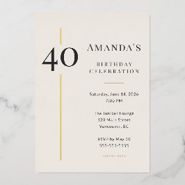 Invitación Con Relieve Metalizado Elegante Celebración de Cumpleaños 40 en Crema y D