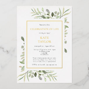 Invitación Con Relieve Metalizado Elegante Celebración de la Vida Funeral Foto Oro