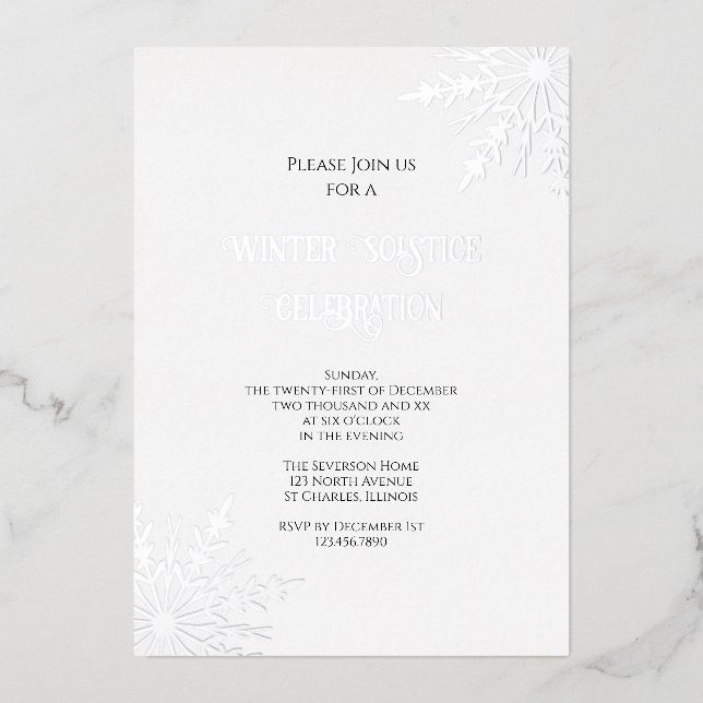 Invitación Con Relieve Metalizado Elegante celebración del solsticio de invierno con (Anverso)