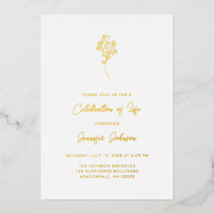 Invitación Con Relieve Metalizado Elegante Celebración Floral de la Vida Funeral