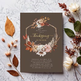 Invitación Con Relieve Metalizado Elegante cena de Acción de Gracias floral de otoño