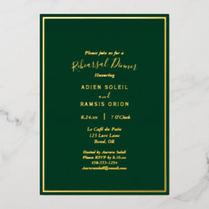 Invitación Con Relieve Metalizado Elegante cena de ensayo de boda moderna verde dora