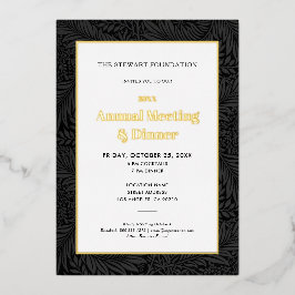 Invitación Con Relieve Metalizado Elegante Cena de Negocios Anual Botánica Negra