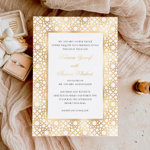 Invitación Con Relieve Metalizado Elegante ceremonia de boda oriental Nikkah en oro