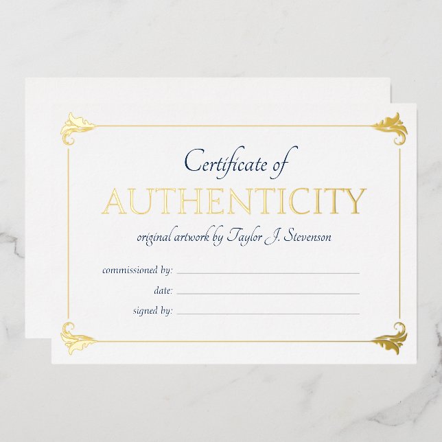 Invitación Con Relieve Metalizado Elegante certificado de autenticidad de oro de la  (Anverso/Reverso)