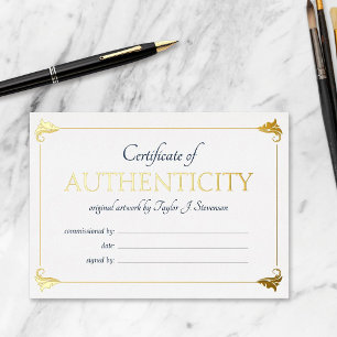 Invitación Con Relieve Metalizado Elegante Certificado de Autenticidad Navy Gold