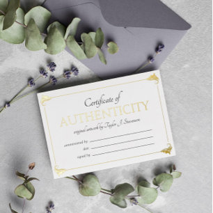 Invitación Con Relieve Metalizado Elegante certificado de autenticidad vintage en or