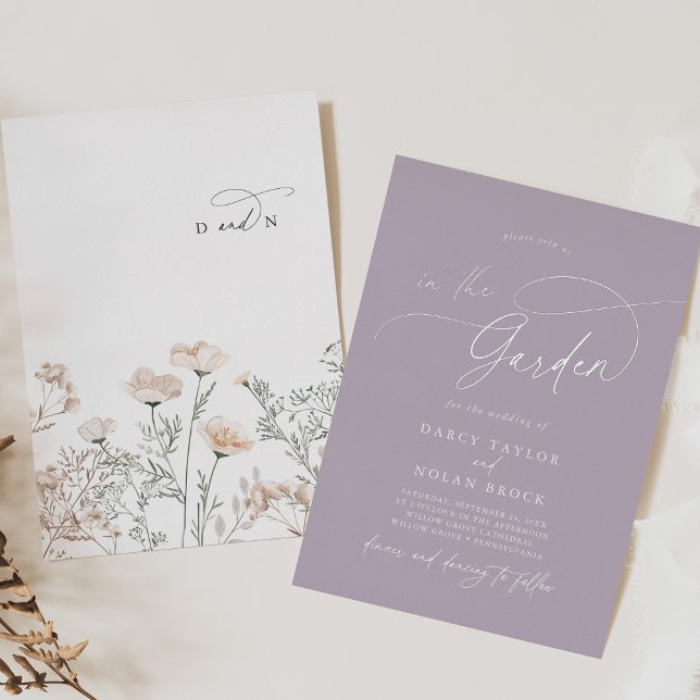 Invitación Con Relieve Metalizado Elegante Charm Relieve metalizado plateado Purple  (Elegant Charm Silver Foil Purple Garden Wedding Foil Invitation)