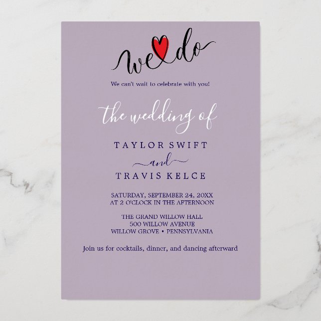 Invitación Con Relieve Metalizado Elegante Charm Relieve metalizado plateado Purple  (Anverso)