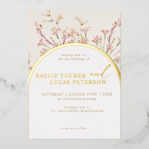 Invitación Con Relieve Metalizado Elegante Charm Wild Flower Arch Boda Gold