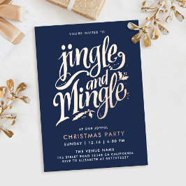 Invitación Con Relieve Metalizado Elegante Chic Azul Marino Navidad Negocios Escritu
