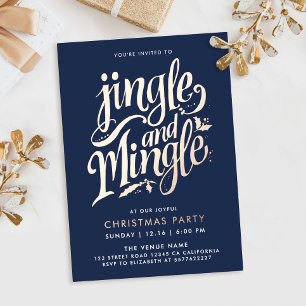 Invitación Con Relieve Metalizado Elegante Chic Azul Marino Navidad Negocios Escritu